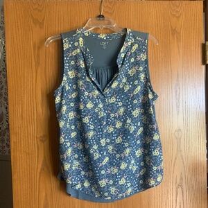 Loft Blue Floral Sleeveless Blouse Top Size M petite